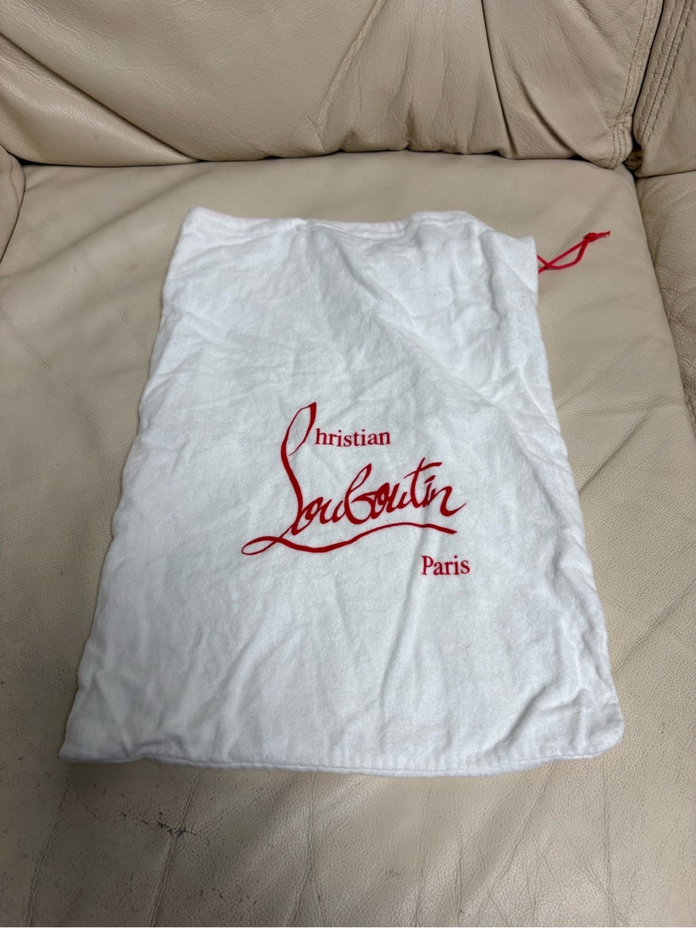 CHRISTIAN LOUBOUTIN White Shoe Dust Bag Red Drawstring